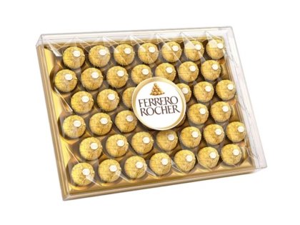 Luxurious Ferrero Rocher chocolates in a clear gift box for Christmas.