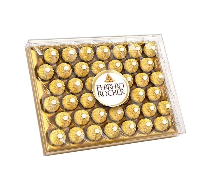 Luxurious Ferrero Rocher chocolates in a clear gift box for Christmas.